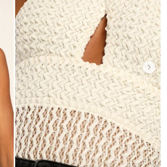 City Living Cream Knit Textured Cutout Lace-Up Halter Bodysuit (Size L) - Picture 4 of 4